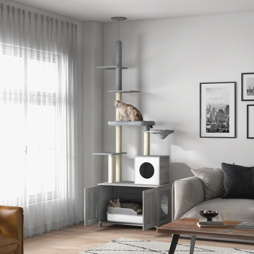 Skyline Floor-To-Ceiling Cat Tower with Litterbox Enclosure