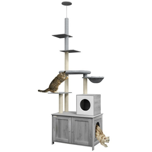 Skyline Floor-To-Ceiling Cat Tower with Litterbox Enclosure