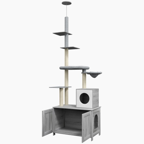 Skyline Floor-To-Ceiling Cat Tower with Litterbox Enclosure