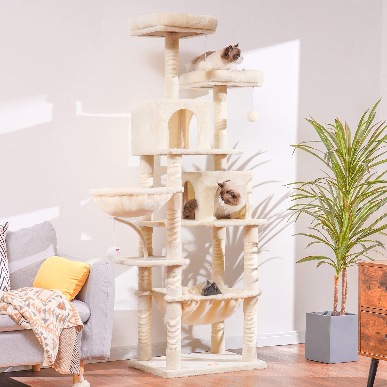 Clean Comfort Tall Cat Tree Tower with Perch, Hammock & Sisal Posts