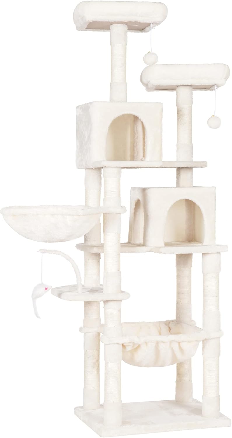 Clean Comfort Tall Cat Tree Tower with Perch, Hammock & Sisal Posts
