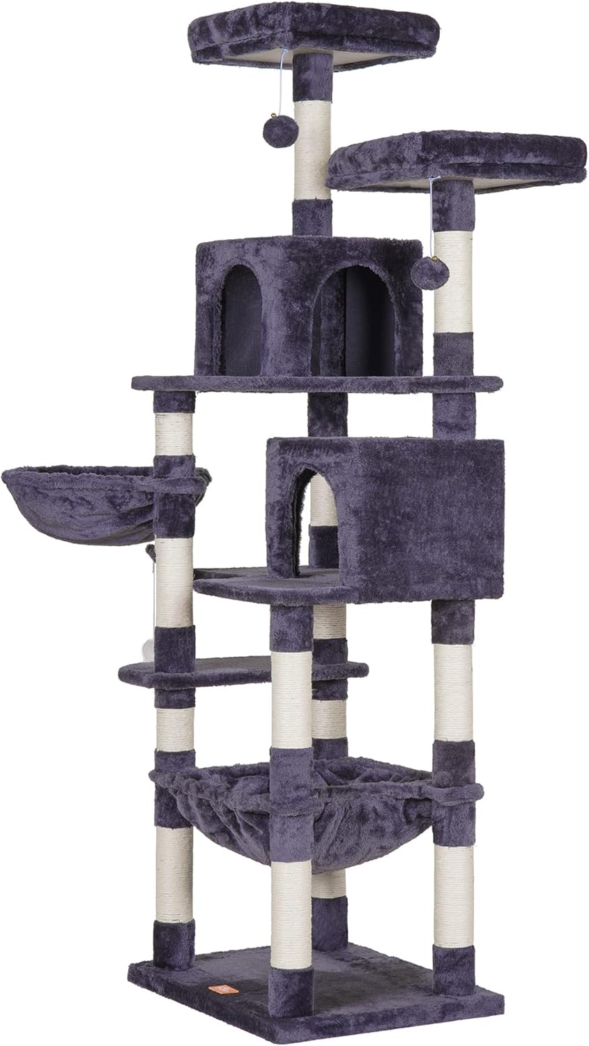 Clean Comfort Tall Cat Tree Tower with Perch, Hammock & Sisal Posts