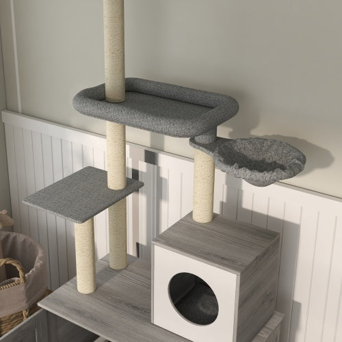 Skyline Floor-To-Ceiling Cat Tower with Litterbox Enclosure